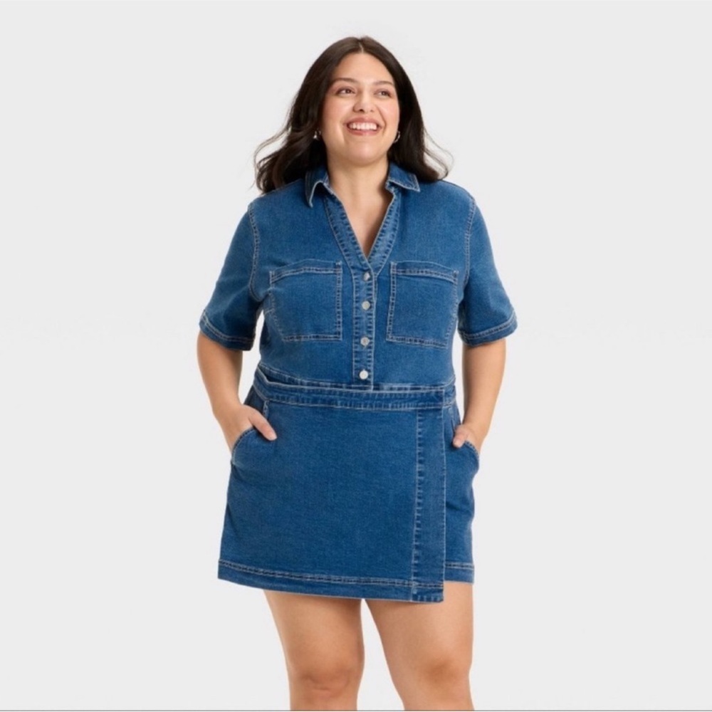 Ava & Viv Women’s Denim Shortalls - Medium Wash Size 2X NWT